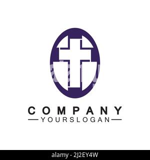 Chiesa logo.Illustrazione di moderno, segno di croce di chiesa pulita per una chiesa moderna segno.icona di croce cristiana. Segno di cattolico, religioso e ortodosso Illustrazione Vettoriale