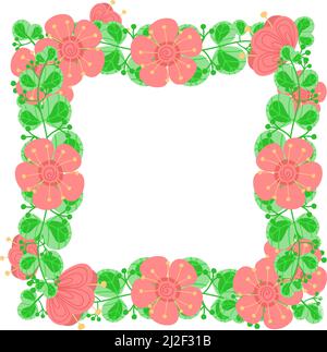 Modello poster, invito, decorato con fiori, disegnato a mano. Corona. Fiori. Carta di invito per la festa di Pasqua Illustrazione Vettoriale