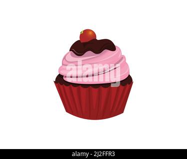 Dettaglio Strawberry misto Chocolate Cupcake con Cherry su di esso Illustrazione Vector Illustrazione Vettoriale