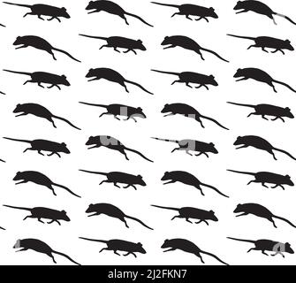 Pattern vettoriale senza giunture di topi neri silhouette isolata su sfondo bianco Illustrazione Vettoriale