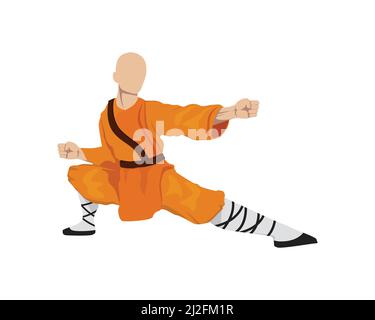 Shaolin Monk with Kung fu Move Illustration Vector Illustrazione Vettoriale