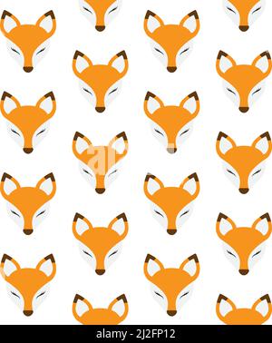 Disegno vettoriale senza giunture della faccia piatta del cartone animato della volpe isolato su sfondo bianco Illustrazione Vettoriale