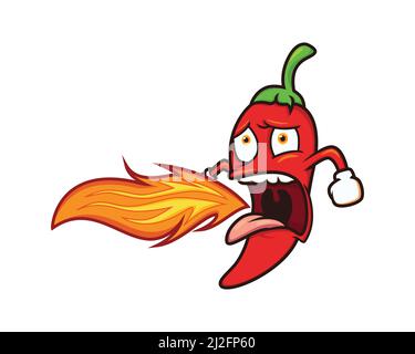 Chili respirando con fiamma piccante Mascot Illustrazione Vector Illustrazione Vettoriale