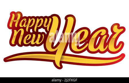 Messaggio commemorativo con lettere rosse e dorate, che ti augura un Felice Anno Nuovo. Illustrazione Vettoriale