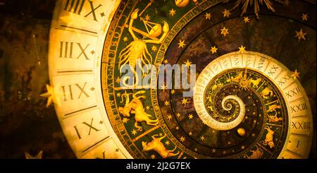 Segni zodiacali sfondo oroscopo. Concetto di fantasia e mistero - nero Foto Stock