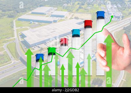 Business mano grafico di crescita del settore dei trasporti con supply chain management, Logistic Import Export background Foto Stock