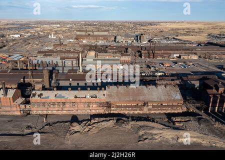 Pueblo, Colorado - la acciaieria di montagna di Evraz. La grande azienda mineraria e siderurgica russa, Evraz PLC, acquistò la fabbrica nel 2007. L'azienda Foto Stock