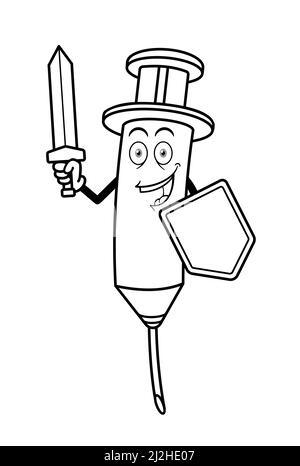 Siringa per vaccino Cartoon con profilo della spada e dello schermo Illustrazione Vettoriale