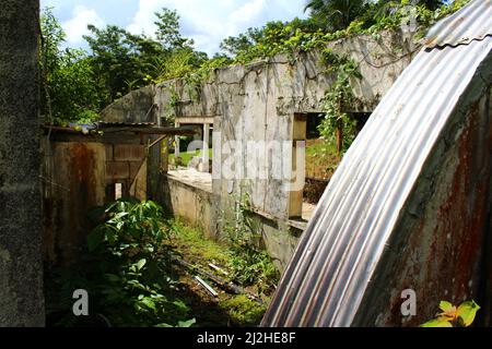 SAN ANTONIO, BELIZE - 26 OTTOBRE 2015 rovine della base di pattuglia dell'esercito britannico a Salamanca Camp Bar Foto Stock