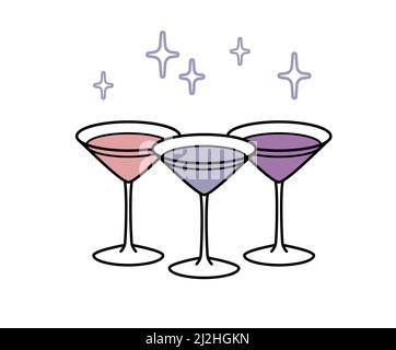 Cosmopolitan Glass Outline. Cocktail. Illustrazione del vettore icona. Icona. Cocktail party. Bar. Festa di gallina. Illustrazione Vettoriale