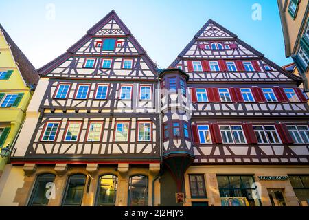 Tradizionale casa a graticcio nel centro storico di Tübingen. Baden-Württemberg, Germania. Foto Stock