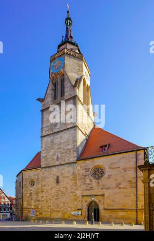 Collegiata di San Giorgio in stile tardo-gotico nel centro storico di Tübingen. Baden-Württemberg, Germania. Foto Stock