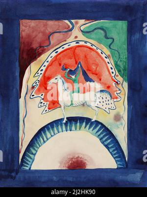 Dipinto di Wassily Kandinsky, 1910s. Disegno per la copertura dell'almanacco il Rider Blu (1911). Acquerello. Foto Stock