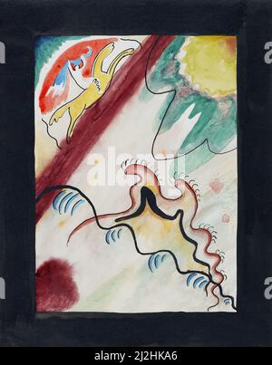 Dipinto di Wassily Kandinsky, 1910s. Disegno per la copertura dell'almanacco il Rider Blu (1911). Acquerello. Foto Stock