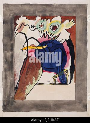 Dipinto di Wassily Kandinsky, 1910s. Design per la copertura dell'almanacco il Blue Rider II (1911). Acquerello. Foto Stock