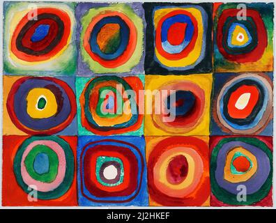 Dipinto di Wassily Kandinsky, 1910s. Quadrati con cerchi concentrici - quadrate mit konzentrischen Ringen (1913). Cerchi di colore. Foto Stock