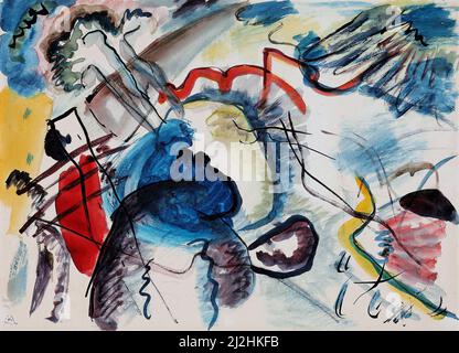 Dipinto di Wassily Kandinsky, 1910s. Bozza per immagine con bordo bianco (1913). Acquerello. Foto Stock