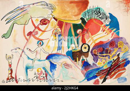 Dipinto di Wassily Kandinsky, 1910s. Progetto per tutti i Santi II (composizione con i santi) (1911). Acquerello. Foto Stock