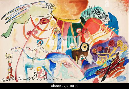 Dipinto di Wassily Kandinsky, 1910s. Entwurf zu Allerheiligen II (Komposition mit Heiligen) (1911). Acquerello. Foto Stock