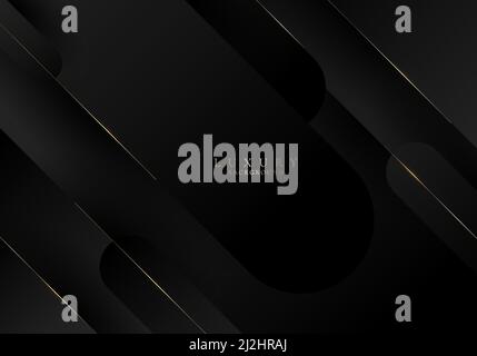 Astratto elegante nero linee arrotondate motivo strisce e elementi linea dorata su sfondo scuro. Stile di lusso. Illustrazione grafica vettoriale Illustrazione Vettoriale