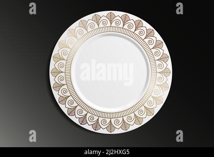 Modello di piastra decorativa. Ornamento Mandala e cornice rotonda. Illustrazione vettoriale. Modello floreale geometrico rotondo. Motivo orientale. Mystic, Illustrazione Vettoriale