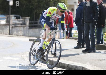 PAGINA Hugo di Intermarché-Wanty-Gobert matériaux durante la Route Adélie de Vitré 2022, gara ciclistica di coppa francese il 1 aprile 2022 a Vitré, Francia - Foto Laurent Lairys / DPPI Foto Stock