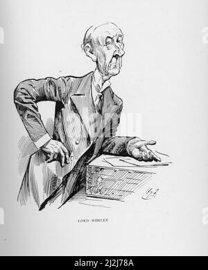 Lord Morley, 1924. Di Harry Furniss (1854-1925). John Morley, 1st Visconte Morley di Blackburn (1838-1923), statista liberale britannico, scrittore e editore di giornale. Foto Stock