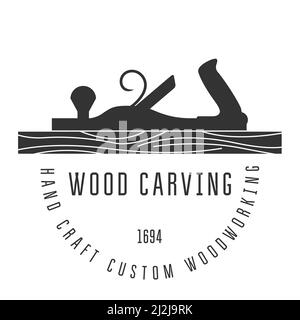Falegnameria vintage jointer, silhouette di falegname jack utensile piano, legno, rasatura piano, lavorazione del legno, vettore Illustrazione Vettoriale