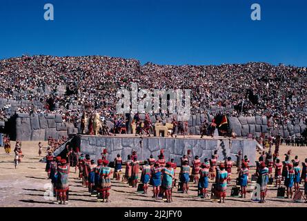 Perù. Cuzco. Festival Inti Raymi tradizionale Inca a Sacsahuaman. Foto Stock