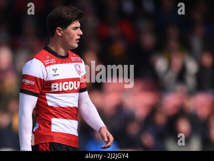 Kingsholm Stadium, Gloucester, Gloucestershire, Regno Unito. 2nd Apr 2022. English Premiership Rugby, Gloucester Versus Wasps; Louis Rees-Zammit di Gloucester Credit: Action Plus Sports/Alamy Live News Foto Stock