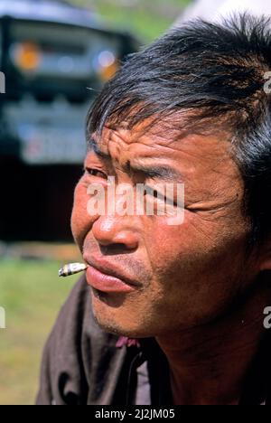 Mongolia. I Dukha (Tsaatan) sono una piccola cultura di mandrie di renne che vivono nel nord Khövsgöl Aimag della Mongolia. Foto Stock