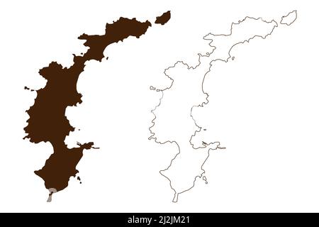 Isola di Ponza (Sardegna, Repubblica Italiana, Italia, Isole Pontine) mappa illustrazione vettoriale, schizza mappa di Ponza Illustrazione Vettoriale