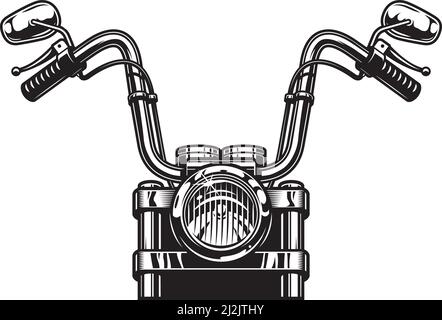 Concept monocromo classico vista frontale moto in stile vintage isolato illustrazione vettoriale Illustrazione Vettoriale