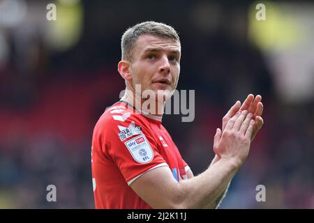 LONDRA, REGNO UNITO. APR 1st Sam Lavelle di Charlton applaude i fan dopo la partita della Sky Bet League 1 tra Charlton Athletic e Lincoln City alla Valle di Londra sabato 2nd aprile 2022. (Credit: Ivan Yordanov | MI News) Credit: MI News & Sport /Alamy Live News Foto Stock