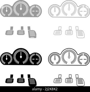 Pedali del cruscotto Imposta icona grigio nero colore immagine vettoriale semplice riempimento pieno contorno linea sottile stile piatto Illustrazione Vettoriale
