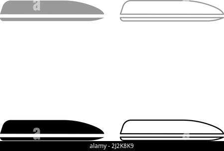 Copertura per box auto bagagliaio tetto per il trasporto auto set icona grigio nero colore immagine vettoriale semplice riempimento solido contorno linea sottile Illustrazione Vettoriale