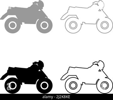 Quad moto ATV moto per corse di guida tutto il terreno veicolo set icona grigio nero colore immagine vettoriale semplice riempimento pieno contorno linea Illustrazione Vettoriale