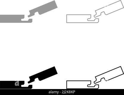 Collegamento di due assi nella scanalatura legno costruzione del pavimento giunto gap profilo libero set icona grigio nero immagine vettoriale semplice Illustrazione Vettoriale