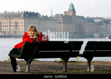 Ritratto dell'attrice Inger Nilsson che ha interpretato Pippi di Astrid Lindgren. Fotografato a Djurgården a Stoccolma. Foto Stock