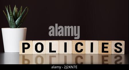 parola di politica scritta su blocco di legno, concetto Foto Stock