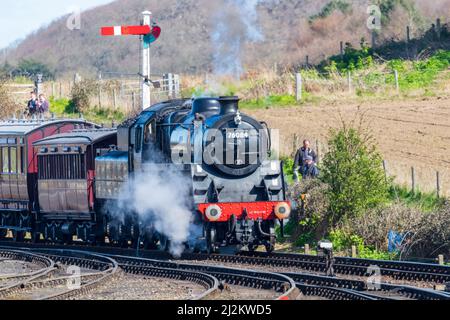 Weybourne, Regno Unito – Aprile 2nd 2022: Evento di gala a vapore di primavera sulla linea North Norfolk Poppy Credit: Richard o'Donoghue/Alamy Live News Foto Stock