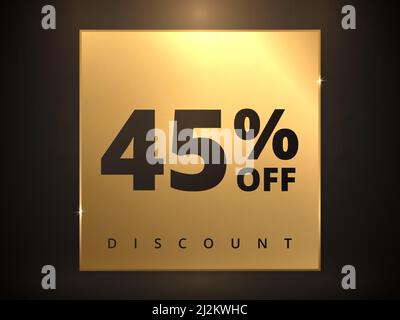 45 di sconto sul banner. Offerta speciale sconto del 45%. Offerta di sconto. Banner promozionale di lusso quarantacinque per cento di sconto in piazza d'oro Illustrazione Vettoriale