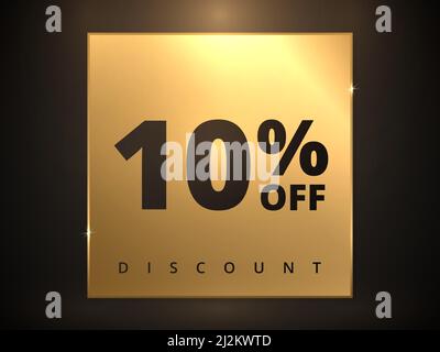 10 di sconto sul banner. Offerta speciale sconto del 10%. Offerta di sconto. Promozione di lusso banner sconto del 10% in piazza d'oro Illustrazione Vettoriale