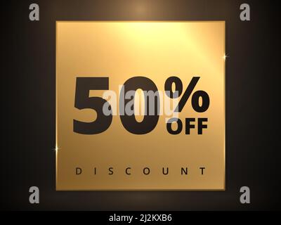 50 di sconto sul banner. Offerta speciale sconto del 50%. Offerta di sconto. Banner promozionale di lusso Sconto del cinquanta per cento in piazza d'oro Illustrazione Vettoriale