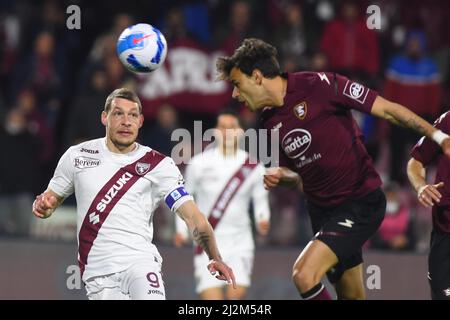 Salerno, Italia. 02nd Apr, 2022. Durante la serie A 2021/22 partita tra US Salernitana 1919 e Torino Football Club all'Arechi Stadium, ho credito: Independent Photo Agency/Alamy Live News Foto Stock