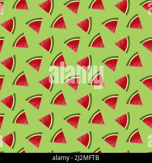 Modello con pezzi di anguria. Disegno vettoriale su sfondo verde. Illustrazione Vettoriale