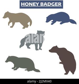 Miele Badger colorato icona set Illustrazione Vettoriale