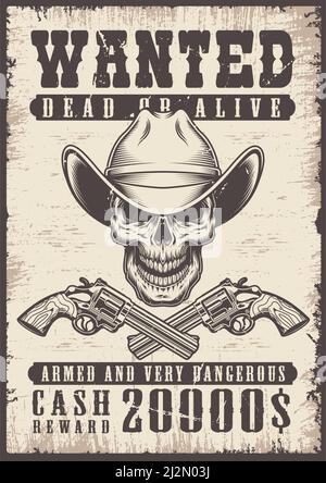 Voluto poster vintage con cranio. Illustrazione vettoriale Illustrazione Vettoriale