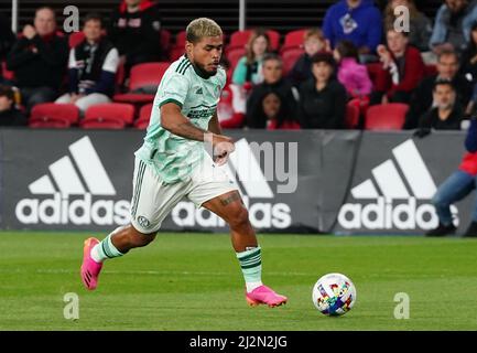 WASHINGTON, DC, USA - 02 APRILE 2022: Atlanta United Forward Josef Martínez (7) in movimento durante una partita MLS tra D.C United e Atlanta United FC, IL 02 aprile 2022, presso Audi Field, a Washington, CC. (Foto di Tony Quinn-Alamy Live News) Foto Stock