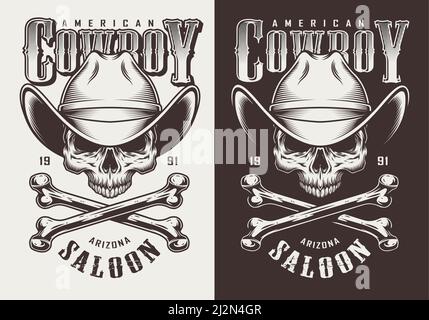 Emblemi vintage monocromatici con cowboy. Illustrazione vettoriale Illustrazione Vettoriale